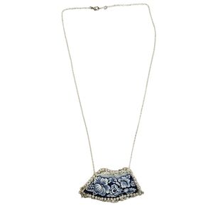 Vintage Liberty Blue Old North Church Broken China Floral Necklace